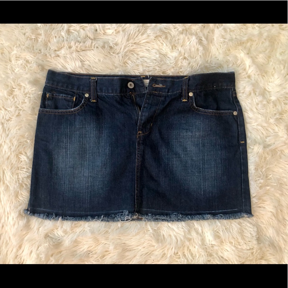 Dark wash denim mini skirt